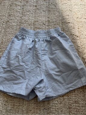 Djerf Avenue Light Blue & White Striped Athletic Shorts